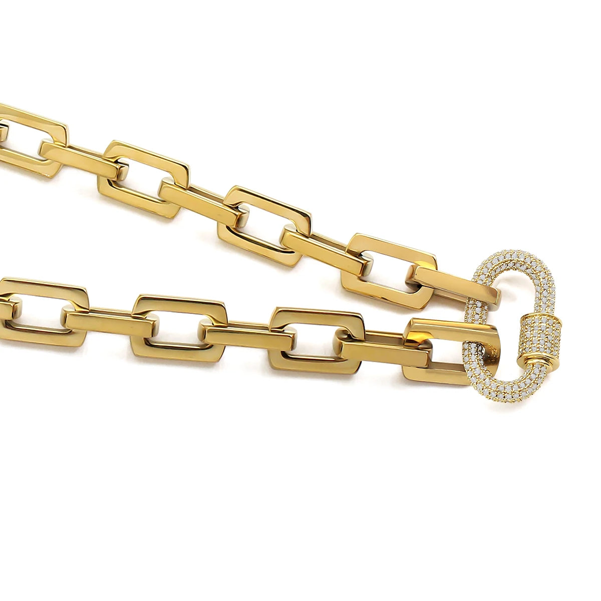18K Gold & Silver Chunky Paperclip Chain Necklace | Zircon Carabiner Lock Minimalist Jewelry