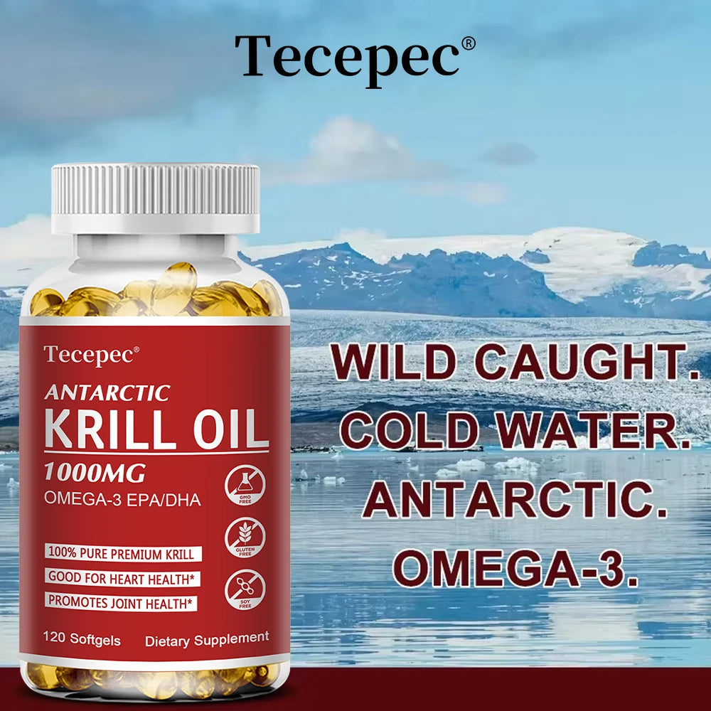 Antarctic Krill Oil 1000 Mg, Omega-3 EPA, DHA, Natural Astaxanthin, Maximum Strength for Heart & Joint Health, 120 Capsules