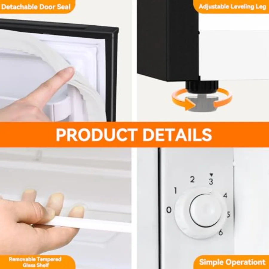2.6 Cu.Ft Mini Fridge for Bedroom and Office Use Compact Refrigerator with Freezer Compartment Reversible Door Design Adjustabl