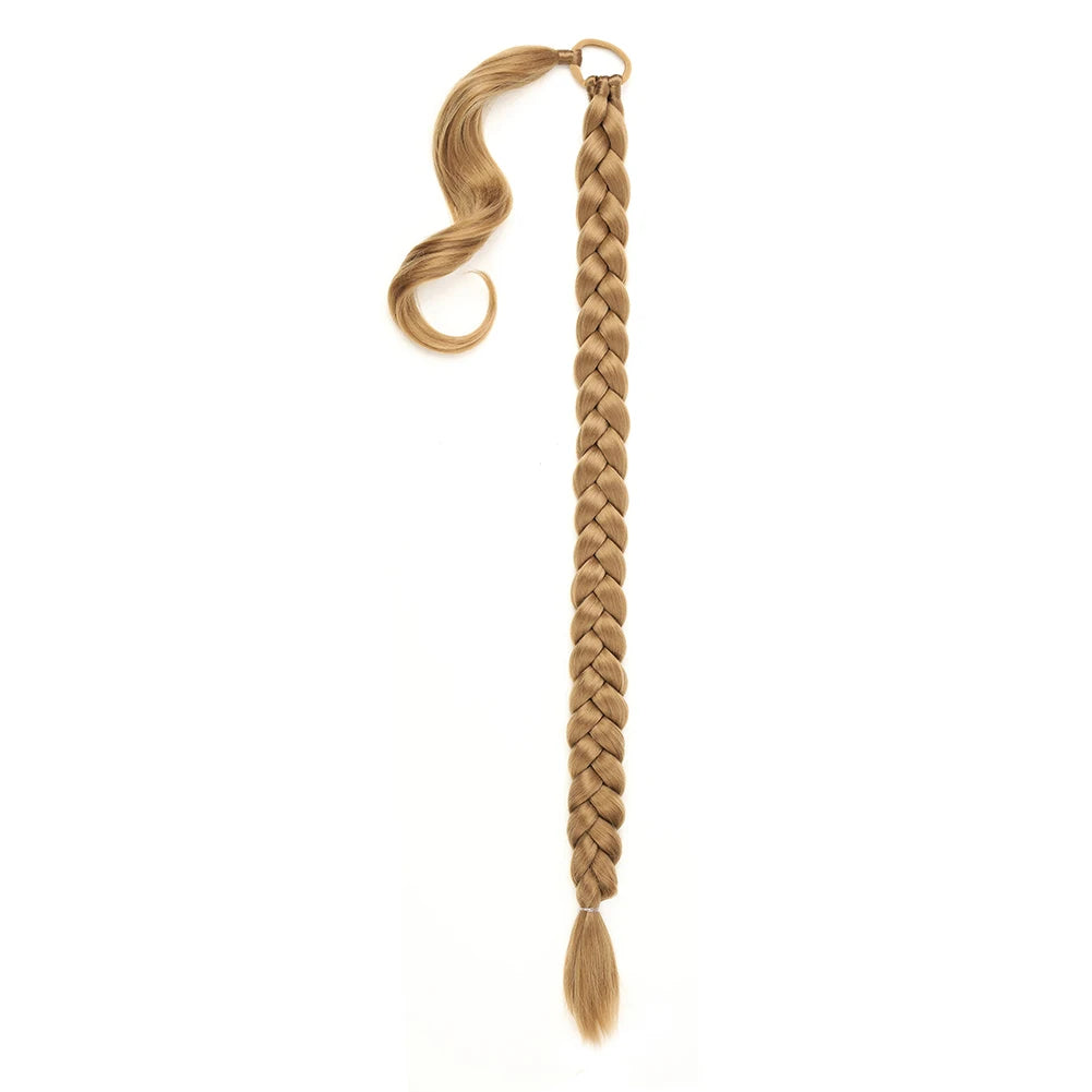 Long DIY Braided Ponytail Extension With Hair Tie Straight Wrap Around Synthetic Hair Extensions
