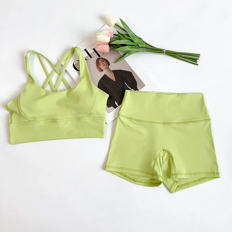 ZOCI 2-Piece Naked-Feel Yoga Set — Strappy Sports Bra & High-Waist Shorts for Women