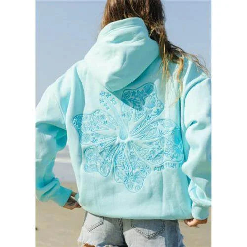 2025 Women's Embroidered Hoodie Long Sleeve Kangaroo Pocket Drop Shoulder Casual Pullover Sweatshirt