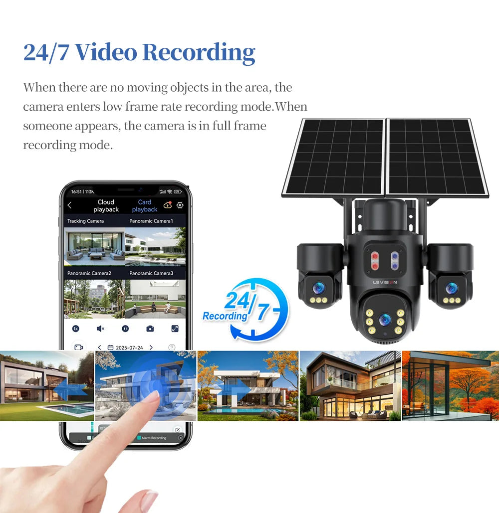 LS VISION AOV/PIR 3-Screens Solar Camera Optical Zoom Outdoor