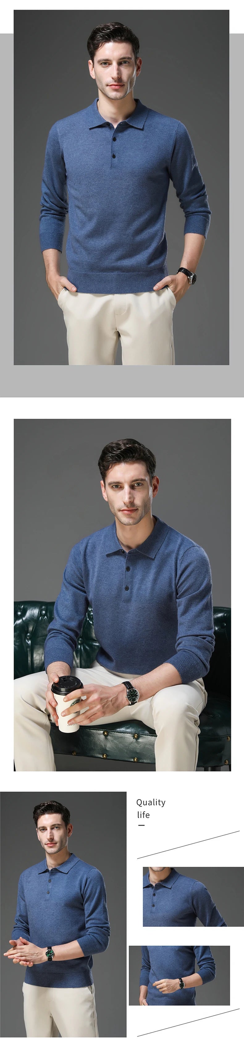 Top Grade Anti-Pilling New Fashion Men Knit Pullover Turndown Collar Autum Winter Slim Fit Warm Sweater Business Casual Jumper