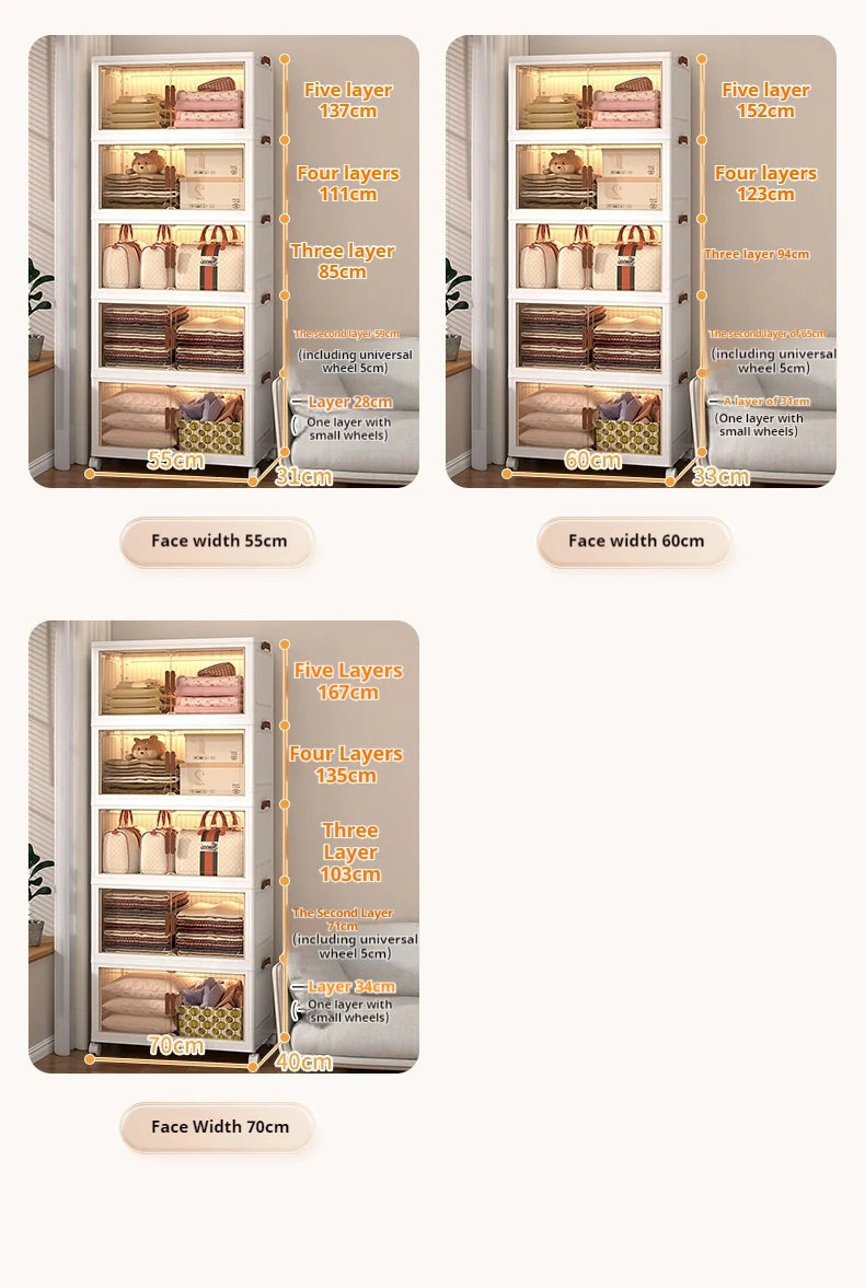 2025 Folding Living Room Cabinet Multifunction Closet Organizer With Wheel Stackable Sundries Large Capacity Storage Box Shelf