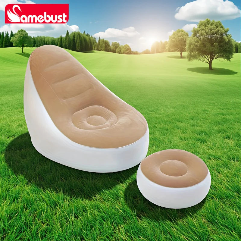 Camebust Inflatable Sofa - Flocking Surface High Quality Pvc Footstool Rapid Inflation Lazy Lounge Brown Color