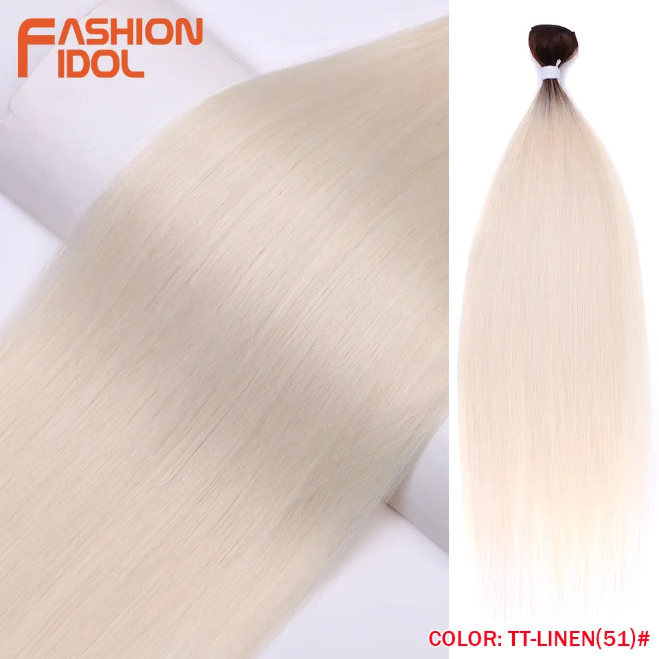 Bone Straight Hair Extensions Ombre Blonde Hair Bundles Super Long Hair Synthetic 24 Inch Straight Hair Full to End FASHION IDOL