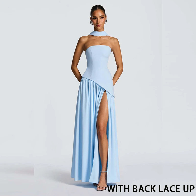 Giyu Sexy Evening Party Dresses Women 2025 Autumn Summer Maxi Long Dress Elegant Strapless Split Backless Pleated Dress