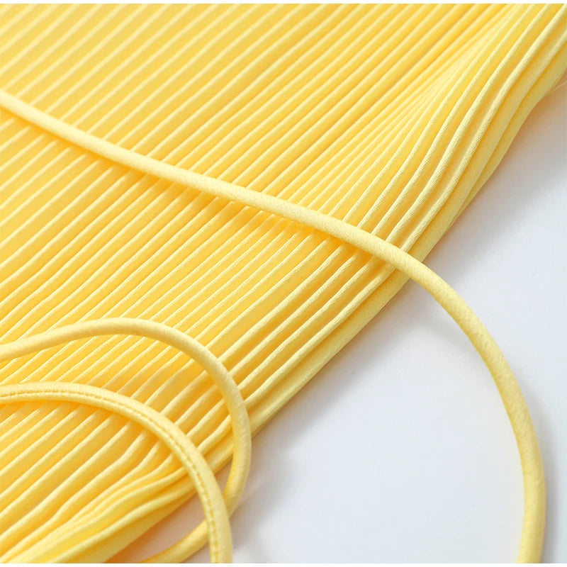 Women Romantic Yellow Halter Maxi Dress Ribbed Knit Ruffled High-slit Slim-fit Vestido 2026 Lady New Spring Trendy Fashion Robes