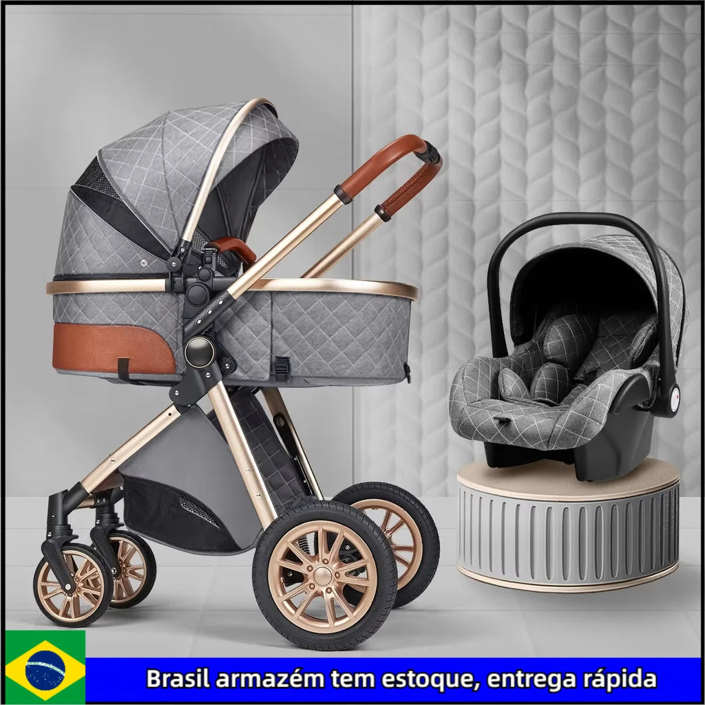 Luxury Baby Stroller 3 in 1 High Landscape Baby Cart Can Sit Can Lie Portable Pushchair Baby Cradel Infant Carrier