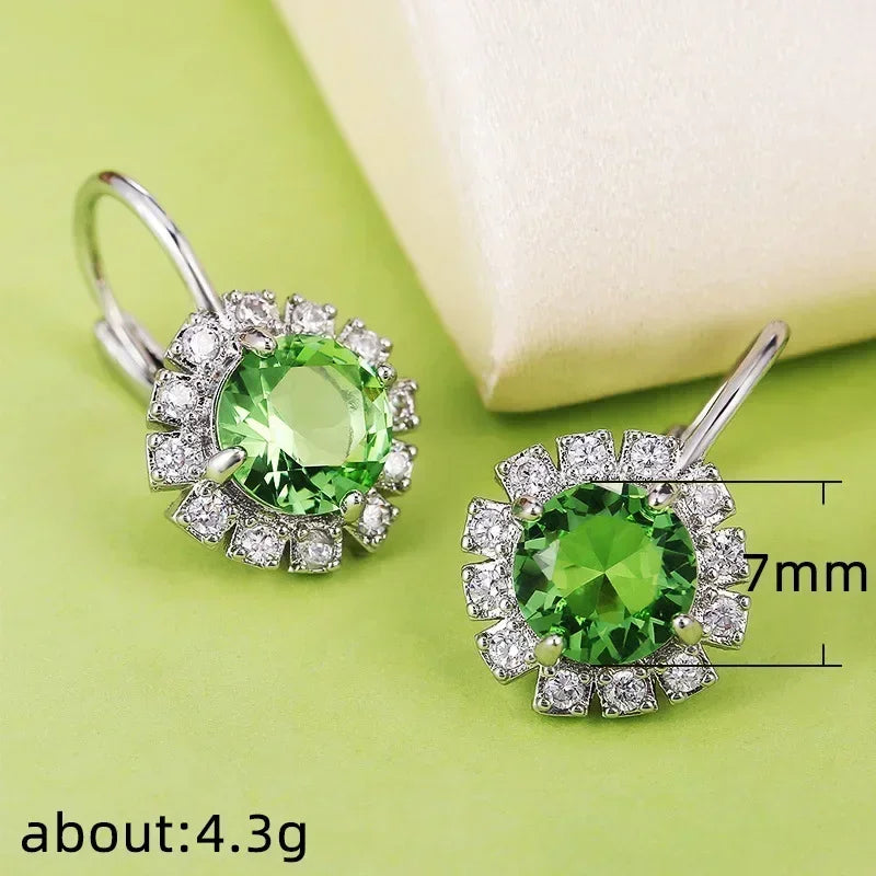 Green Crystal Drop Earrings | Elegant Zirconia Luxury Jewelry for Women