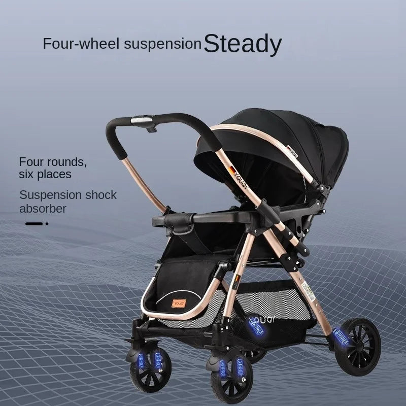 Newborn 0-4 years old Baby stroller can sit and lie down Two-way Children Shock Absorption Folding Baby High Landscape Pram
