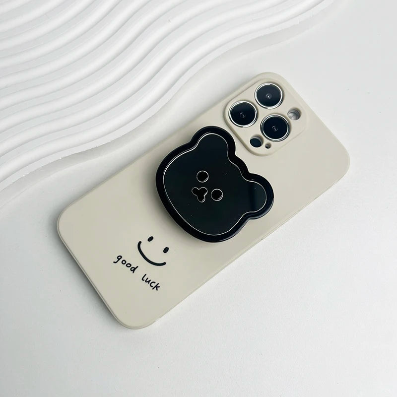 Cute Bear Mirror Magnetic Socket Grip Phone Holder For Magsafe IPhone Mac Samsung Safe Ring Finger Expanding Stand