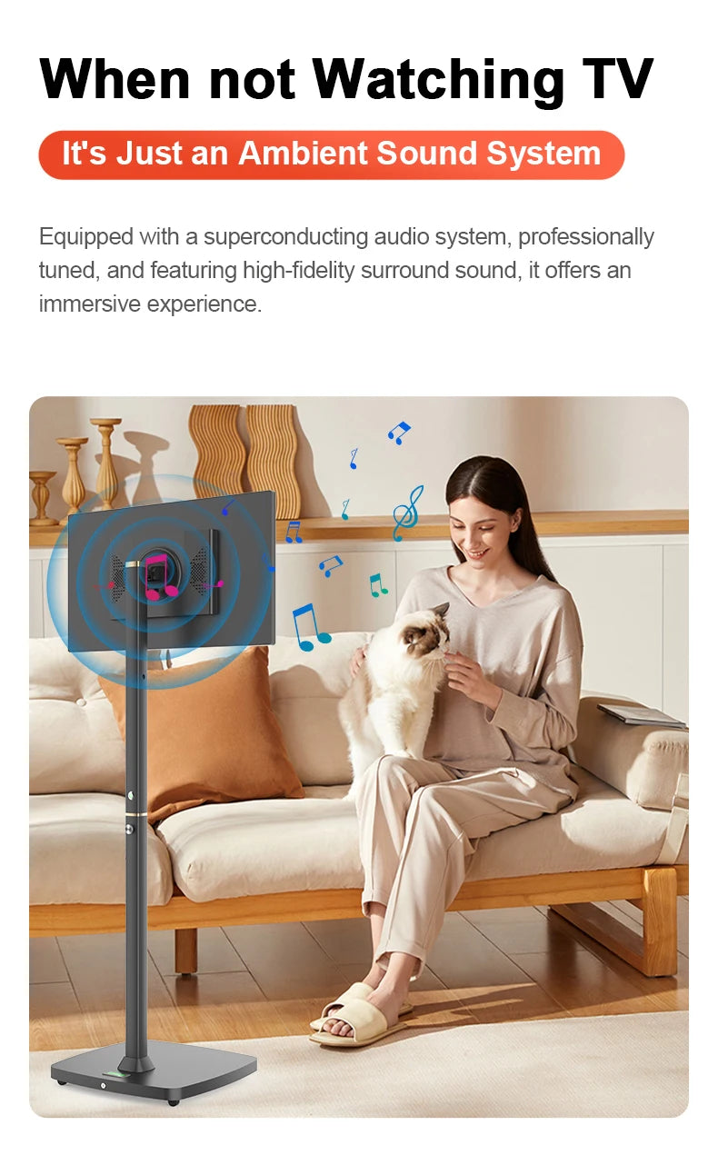 32 Inch Movable With Stand Smart Home Business TV Wireless Smart TV With Rotating Wheels Touch Screen Portable TV﻿