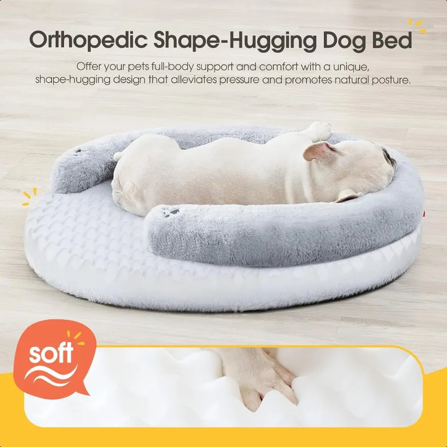 Orthopedic Dog Bed for Small Dogs Waterproof Soft Pet Cat Puppy Couch Bolster Bed with Pillow Removable Washable Cover NonSlip