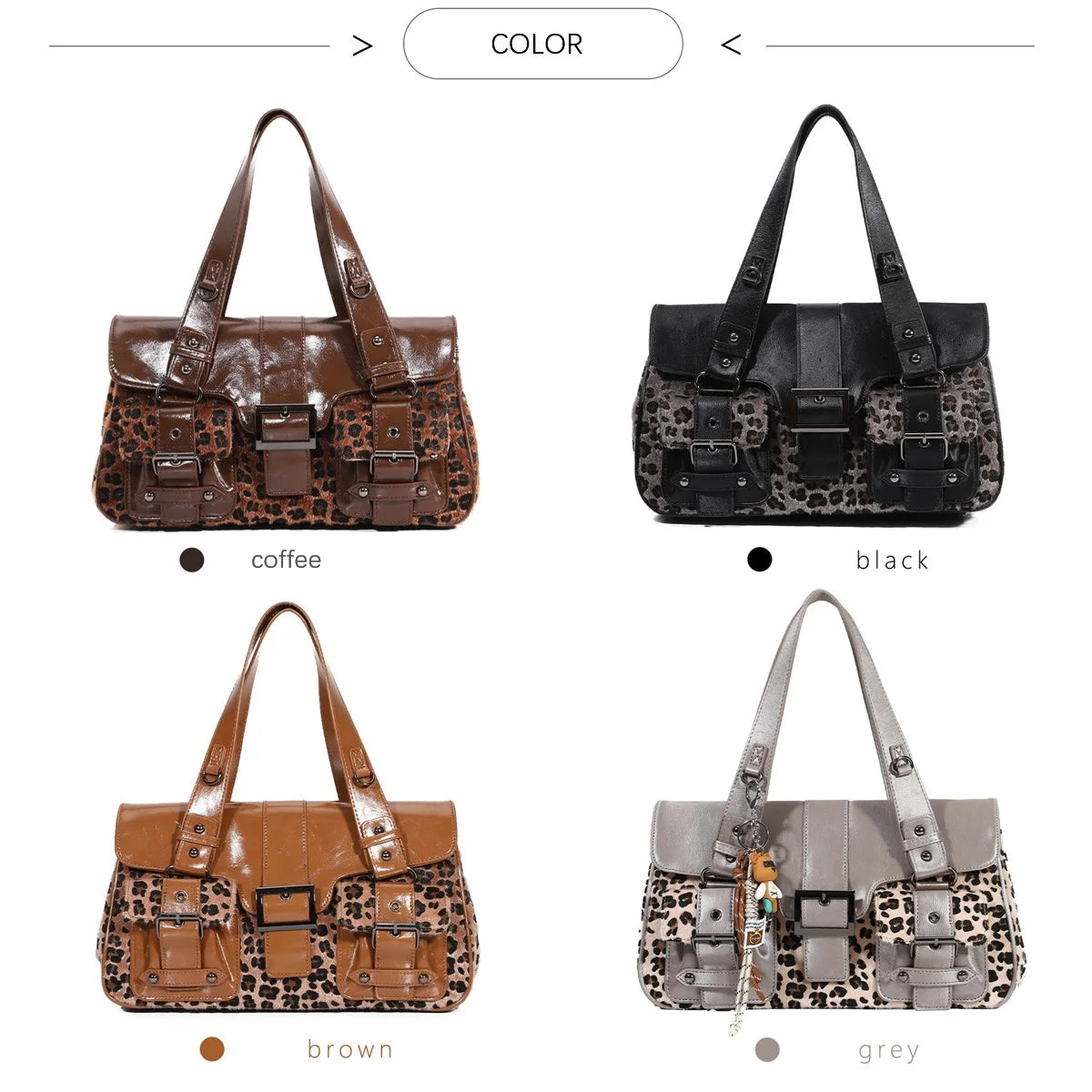 Venn Angel PU Handbg Women's Leopard Shoulder Bag Soft Fashion Tote Large Capacity Crossbody Shoulder Bag Bronze Handbag Purse