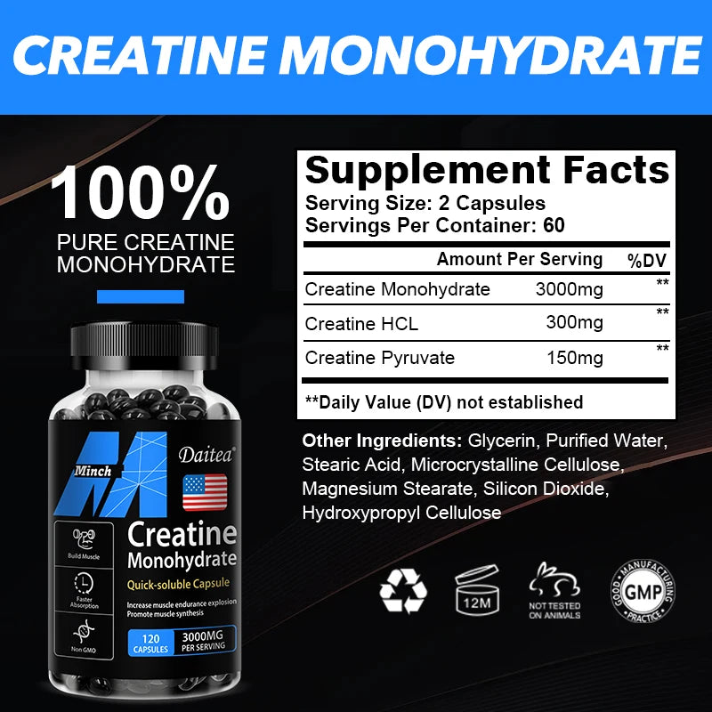 Daitea Creatine Monohydrate 3000 mg — Strength, Muscle & Performance (Keto-Friendly)