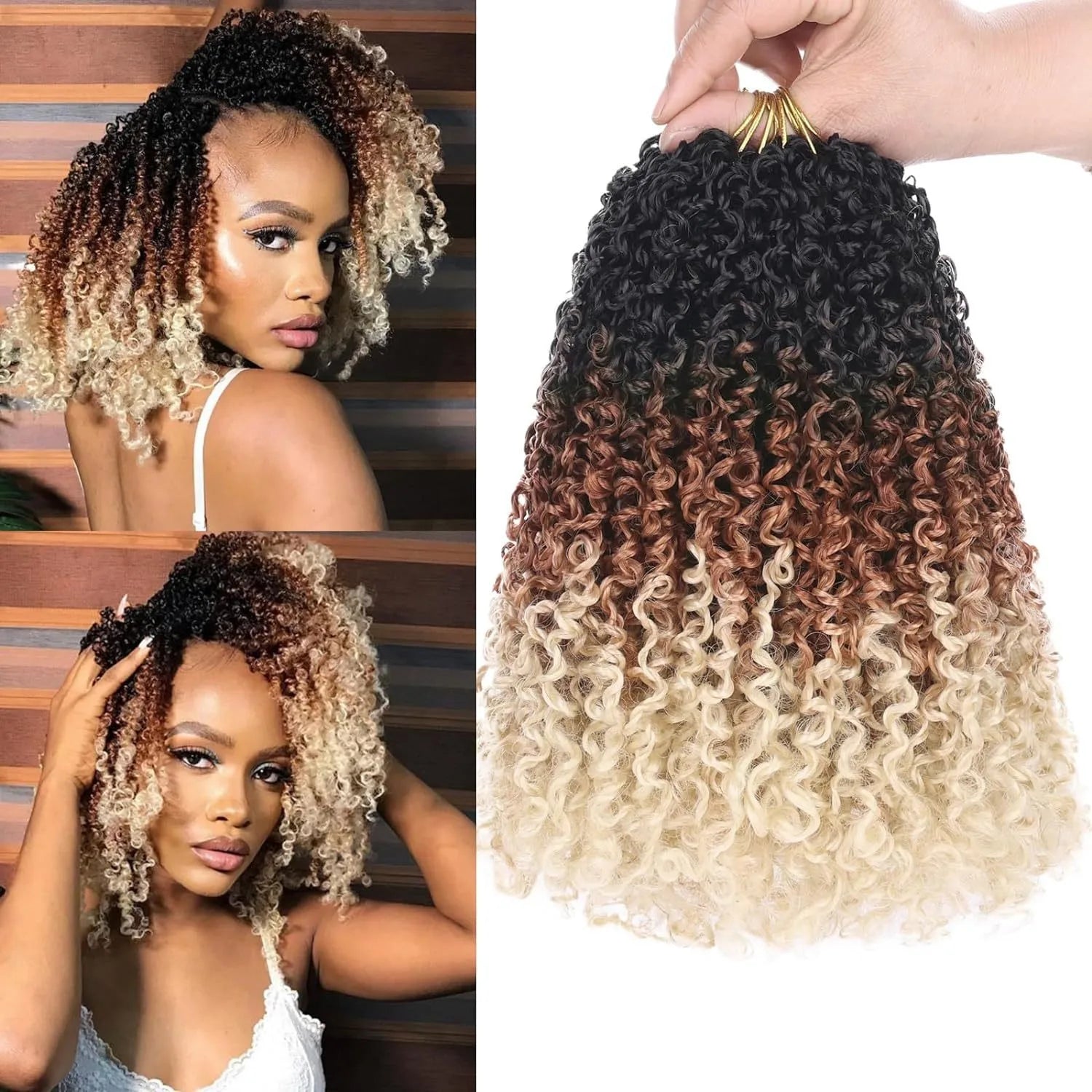 8" Yanky Twist Crochet Hair Ombre Brown Spring Twist Hair Senegalese Twist Crochet Hair with Curly Ends Synthetic Crochet Braids