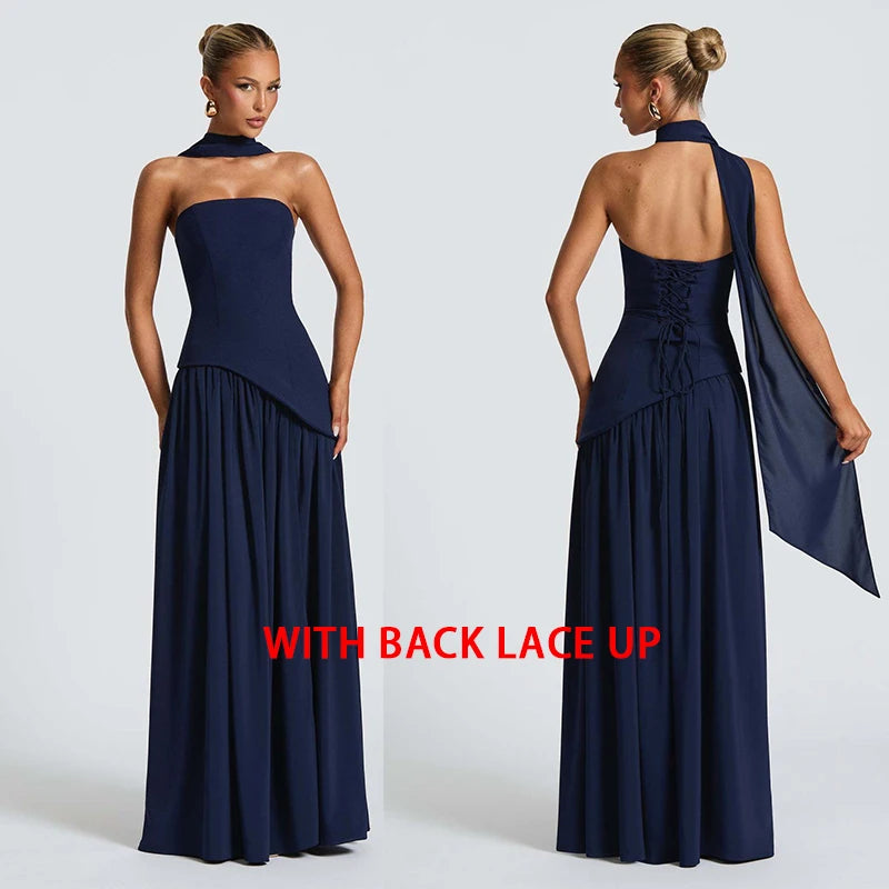 Giyu Sexy Evening Party Dresses Women 2025 Autumn Summer Maxi Long Dress Elegant Strapless Split Backless Pleated Dress