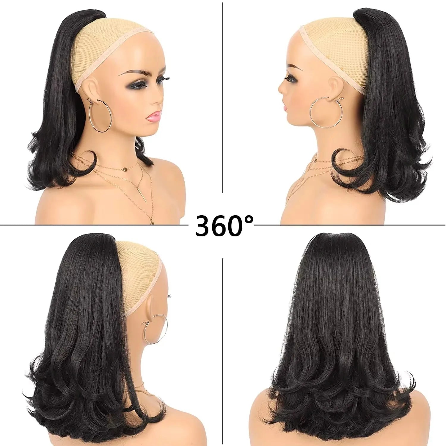 16Inch Synthetic Nature Black Drawstring Ponytails for Black Womens Yaki Straight Hair Extensions Warping For Daily Party Use