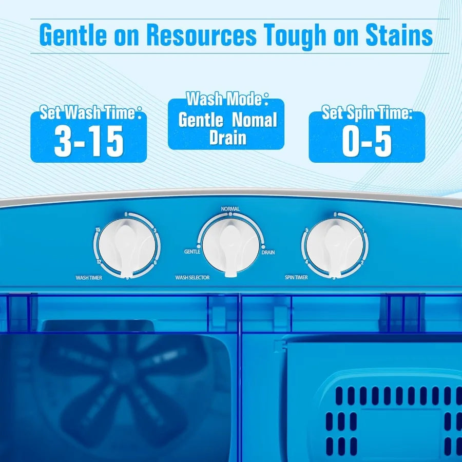 Portable Washing Machine 16 Lbs Compact Mini Washer and Dryer Combo Semi-automatic Twin Tub Laundry Washer with Drain Pump for