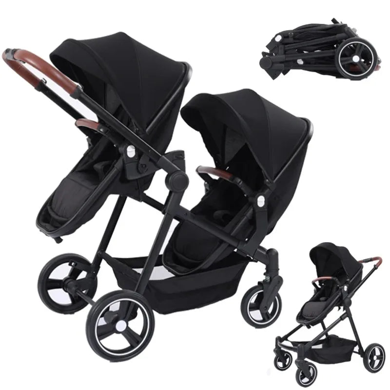 Foldable Twins Baby Carriage Stroller Twin Can Sit and Lie Double Stroller Shock Absorber Second high view Child Stroller