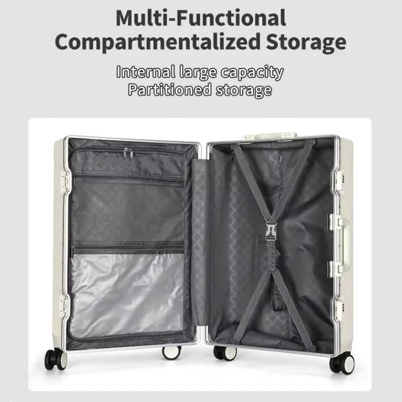 Suitcase Front Opening Pocket Aluminum Alloy Frame Rolling Luggage with USB Charging Plug Trolley Carry-on Case Bag with Wheel
