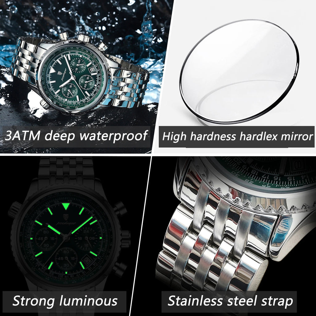 POEDAGAR Luxury Watch for Men Chronograph Date Stainless Steel Man Watch Waterproof Luminous Fashion Sports Men's Quartz Watches