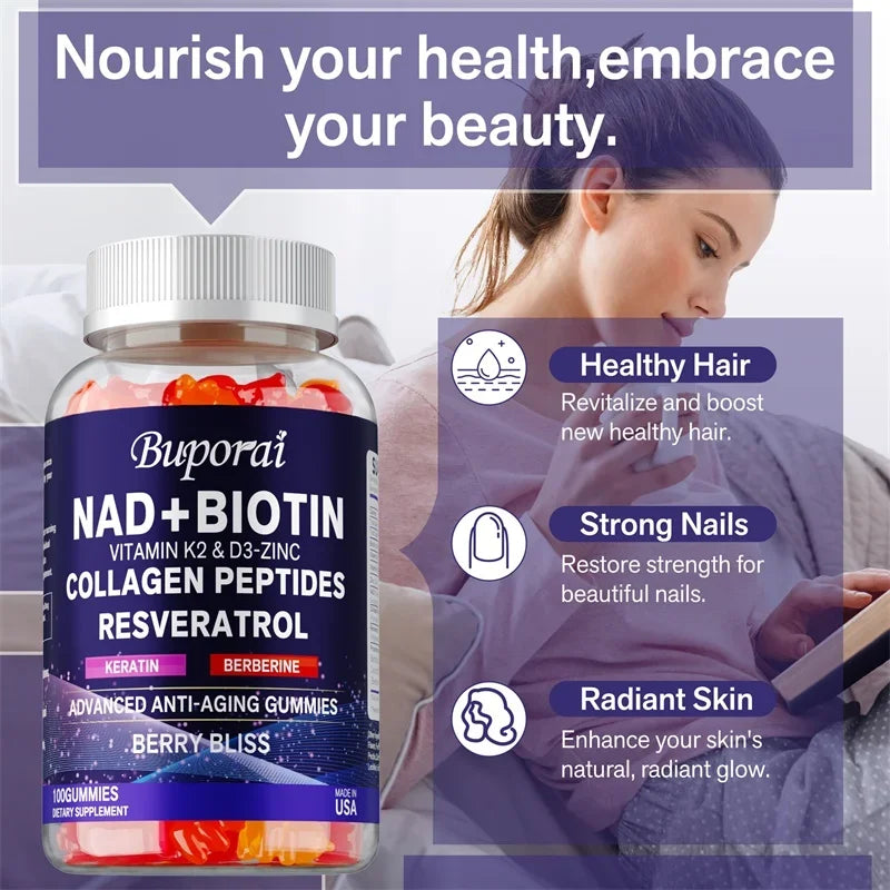 Xemenry NAD+ Resveratrol Berberine & Biotin Anti-Aging Gummies – Cellular Energy, Healthy Aging & Metabolism Support (30/60/100 Gummies)