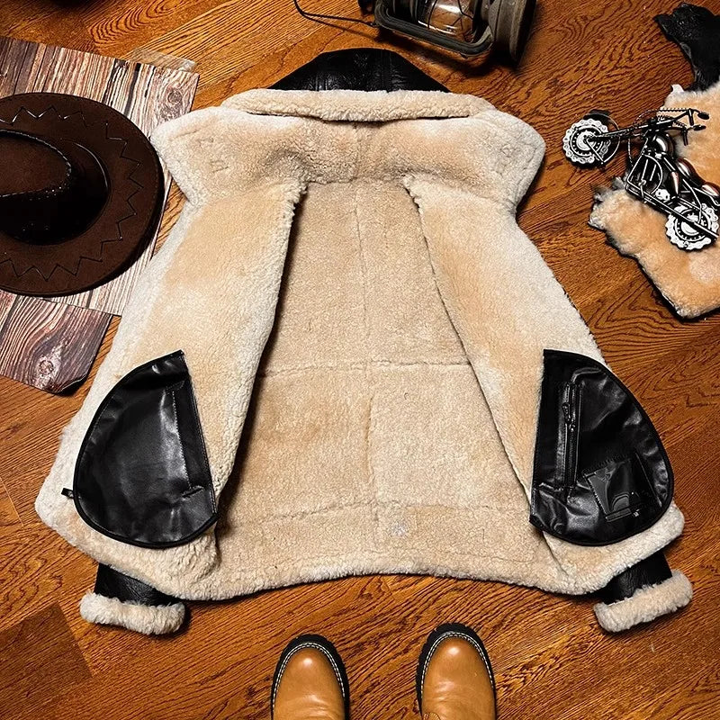 CC Shop Best.Mens High quality 100% real fur jacket.Classic B3 winter warm thick leather coat.narural sheepskin with wool.Thick