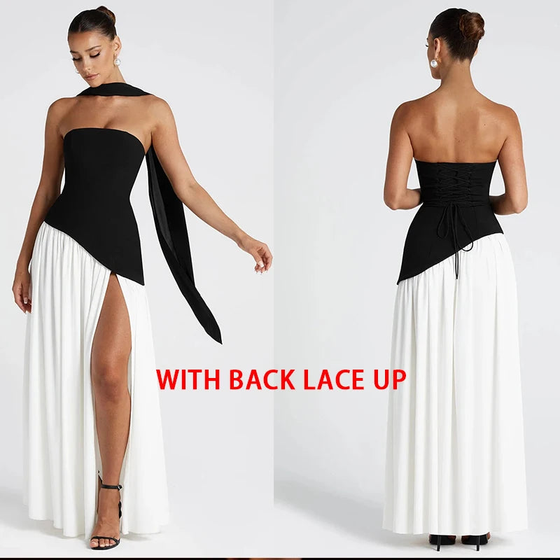 Giyu Sexy Evening Party Dresses Women 2025 Autumn Summer Maxi Long Dress Elegant Strapless Split Backless Pleated Dress