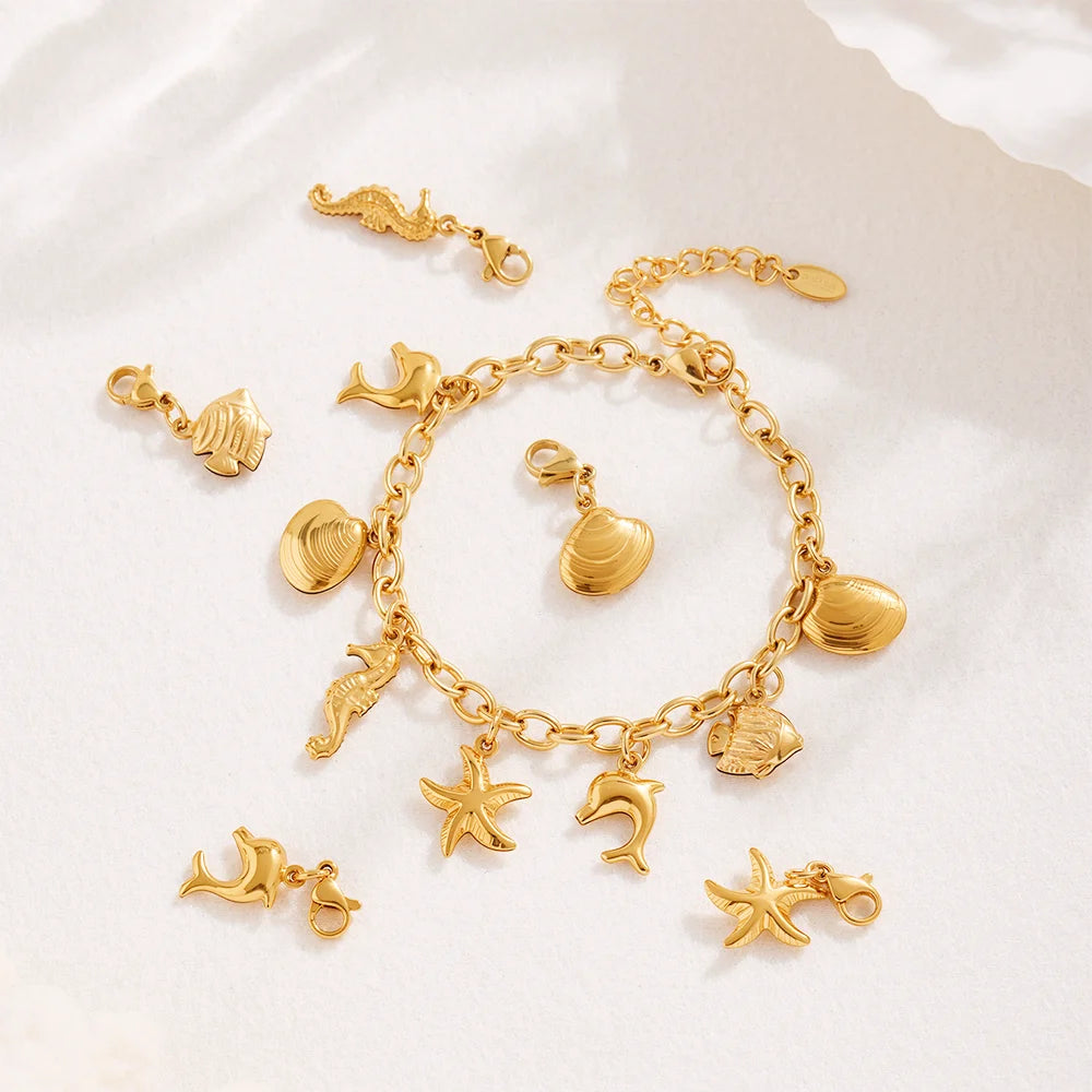18K Gold-Plated Starfish Dolphin Shell Bracelet | 316 Stainless Steel Women’s Trend Jewelry 2025