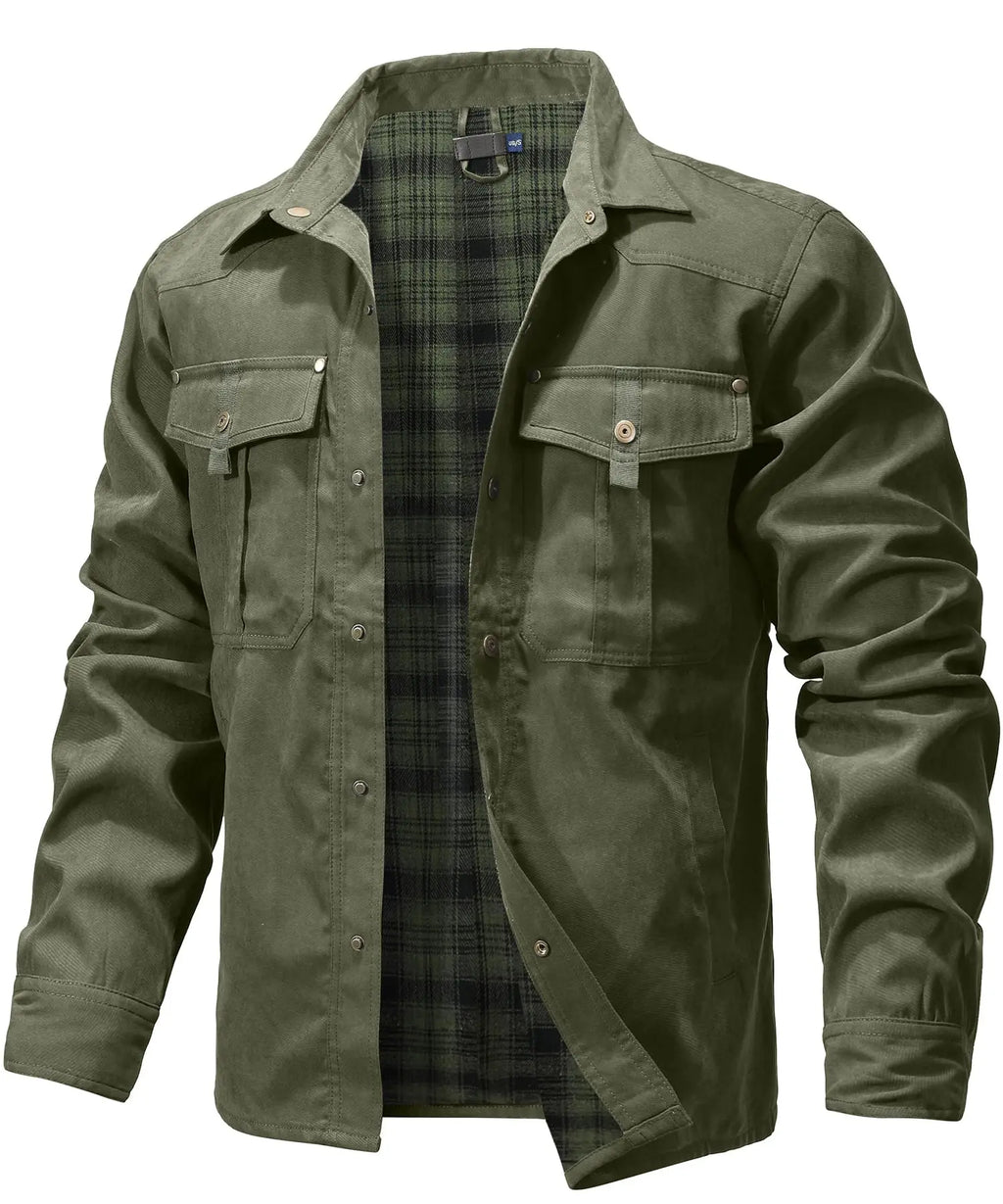 Men's Jackets Spring Flannel Lined Shirt Coat Shacket Casual Snap Button Overshirt Western Cowboy Style High Quality Top US Size