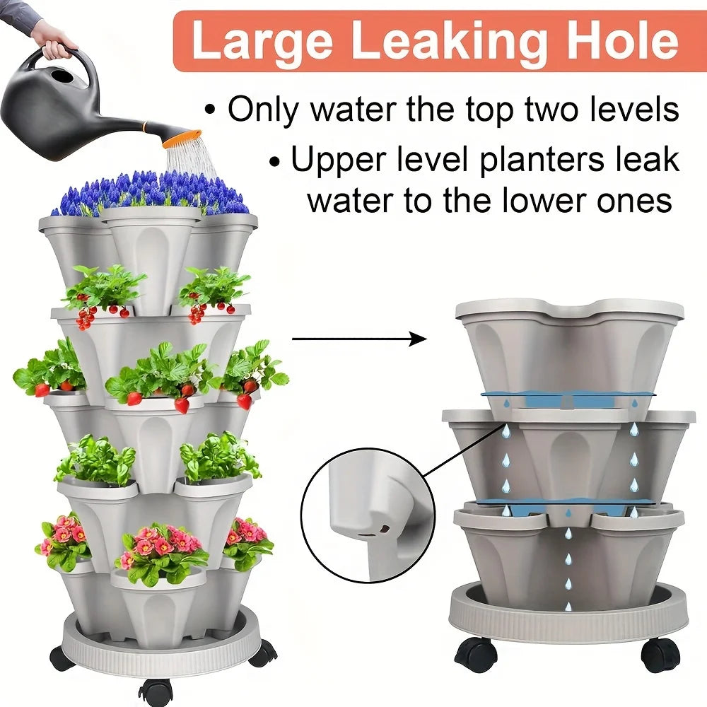 5-Layer Stackable Vertical Planter with Wheels