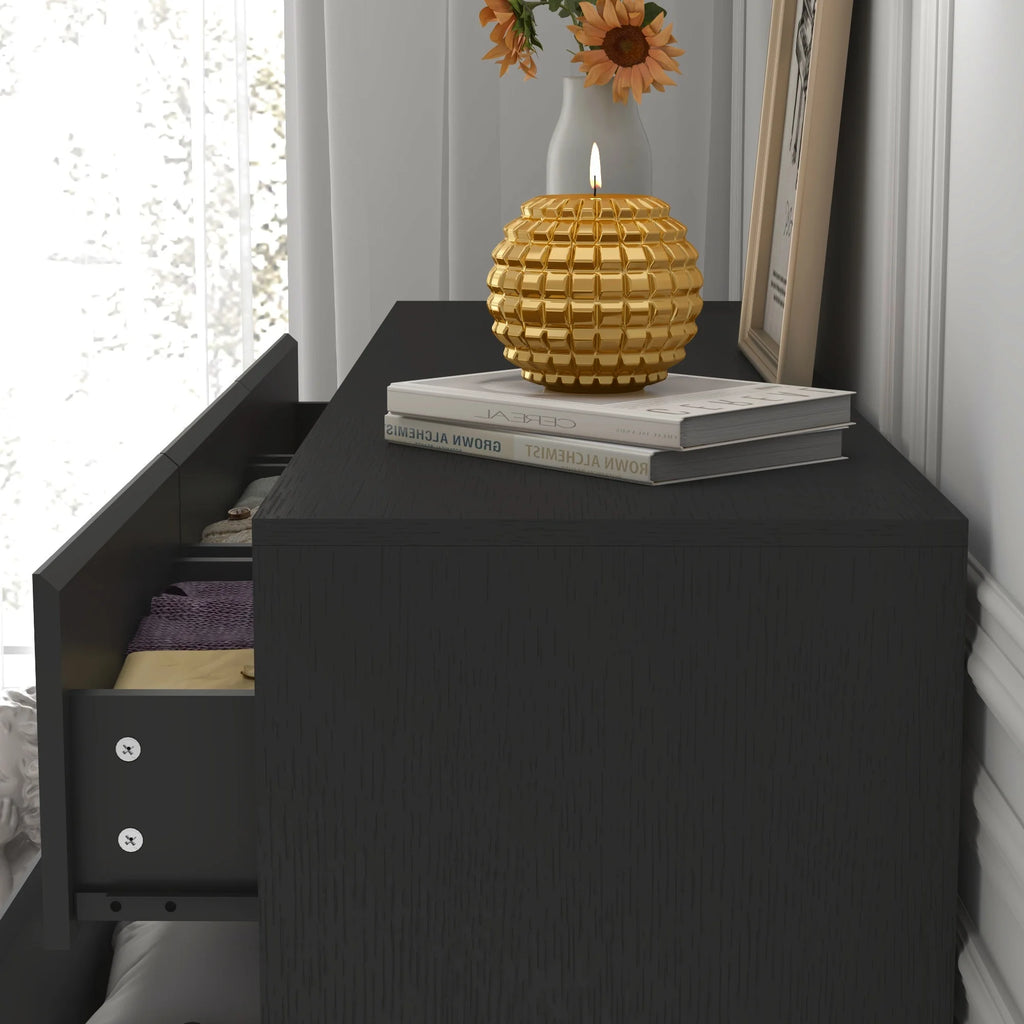 7 Drawer Dresser for Bedroom, 55 Inch Modern Dresser with High Gloss Drawers, Large Wood Chest of Drawer, White/Black