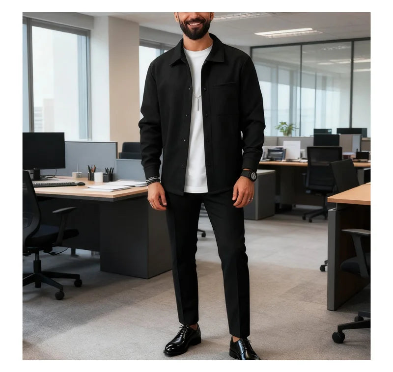 Men's Warm Brushed Jacket Lapel Button-Down Casual Coat for Autumn Winter Business，with Pocket