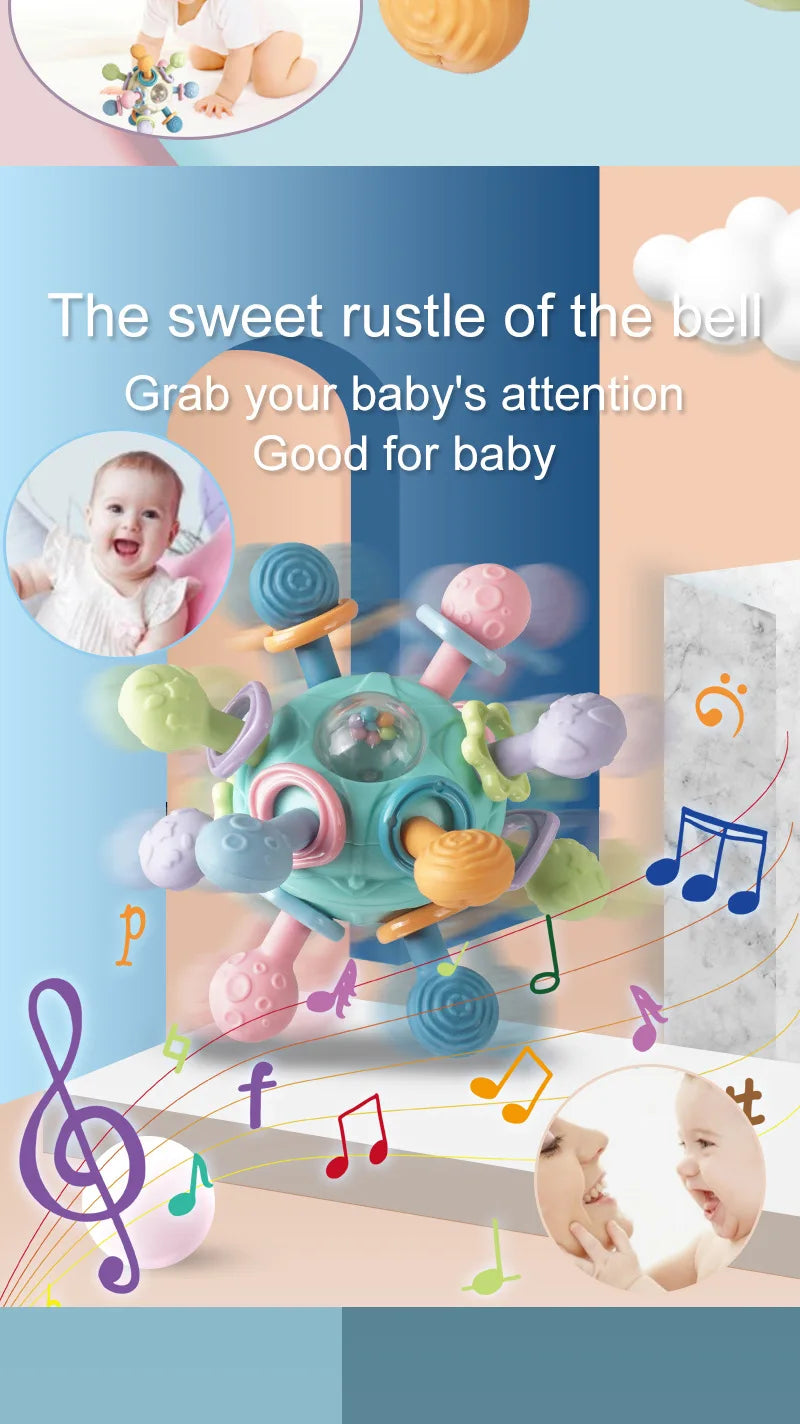 Baby Toys 0 12 Months Rotating Rattle Ball Grasping Activity Baby Development Toy Silicone Teether Baby Sensory Toys for Babies