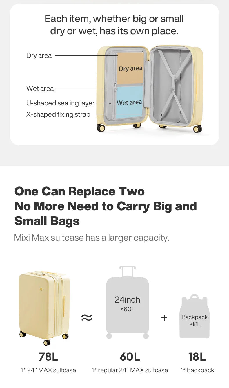 Mixi New Design Puristic Expandable Travel Luggage TSA Lock Lightweight Large Capacity PC Suitcases Spinner Wheels 20 24 26Inch