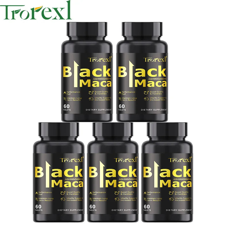 HABUMAMA Natural Black Maca Tablets with Ashwagandha & Black Pepper – Male Energy & Stamina Booster | Supports Vitality, Endurance & Performance (60 Tablets)