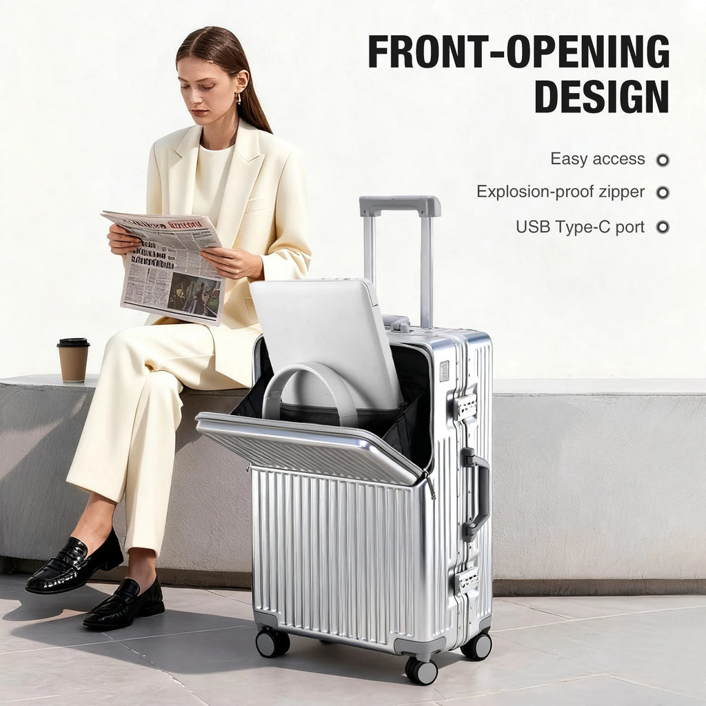 AIWEINY Aluminum Frame Suitcase PC Hard Shell Pressure-Resistant Travel Luggage, 360° Silent Swivel Wheels, with TSA Lock.