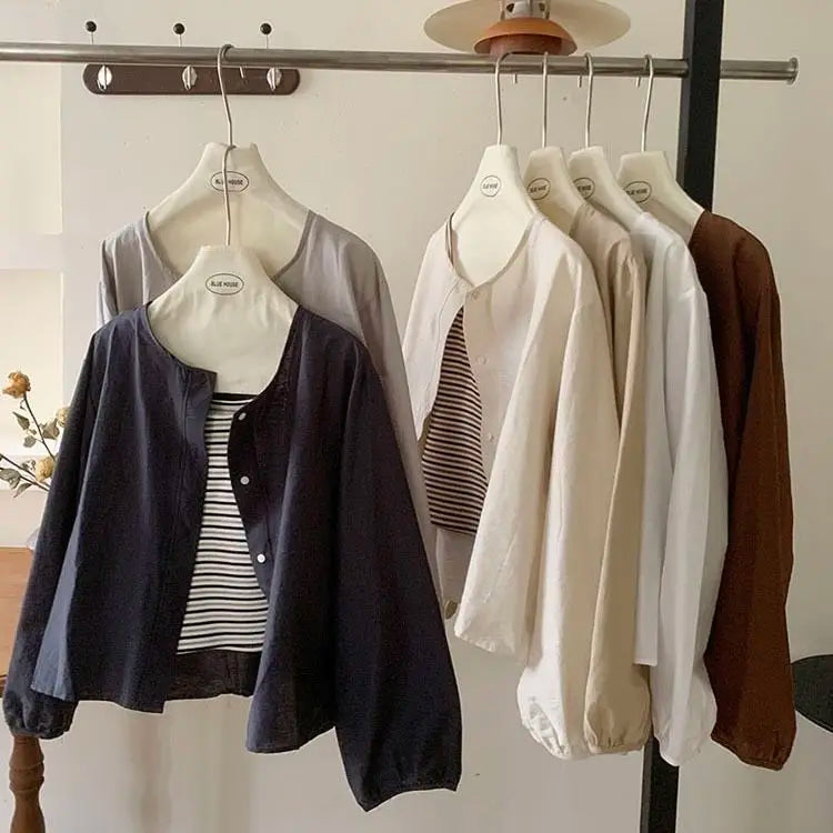 Fall Korean Sle Casual Long Sve irt Women's Versatile Artistic Outerwear round Ne Top Coat Women Loose Fit Commute S...