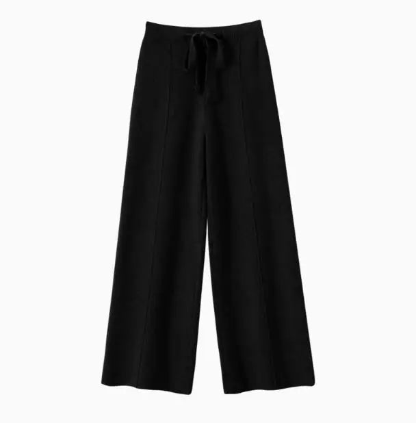 Women’s High-Waist Knit Wide-Leg Pants — Full-Length, Elastic Waist, Warm Stretch (Autumn/Winter, Korean Style)