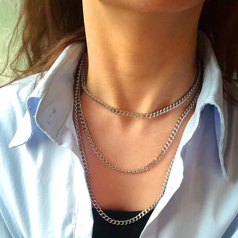 3/5/7MM Cuban Link Chain Necklace | Stainless Steel Gold Punk Choker for Women