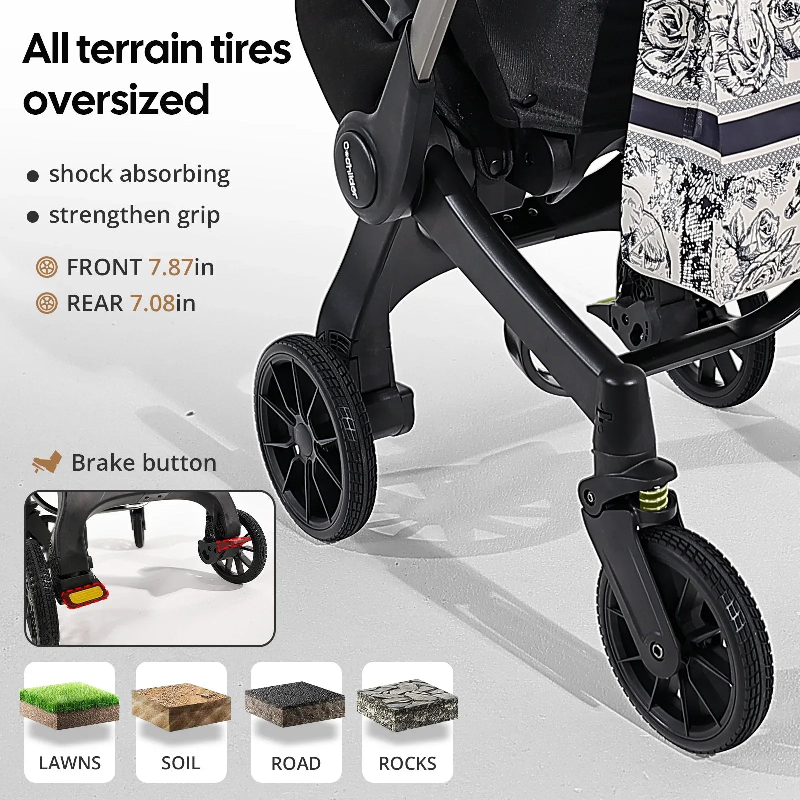 Portable baby strolle, foldable travel cart, adjustable handle for two-way push, adjustable backrest, with sunshade