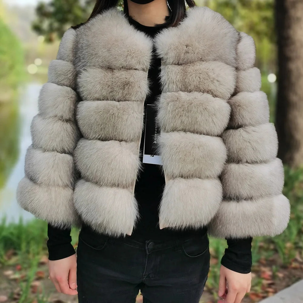 2025 MAOMAOKONG Natural Real Fox Fur Coat Women's Jackets Winter Furry Vest Luxury Beige Khaki Short Leather Female Clothing