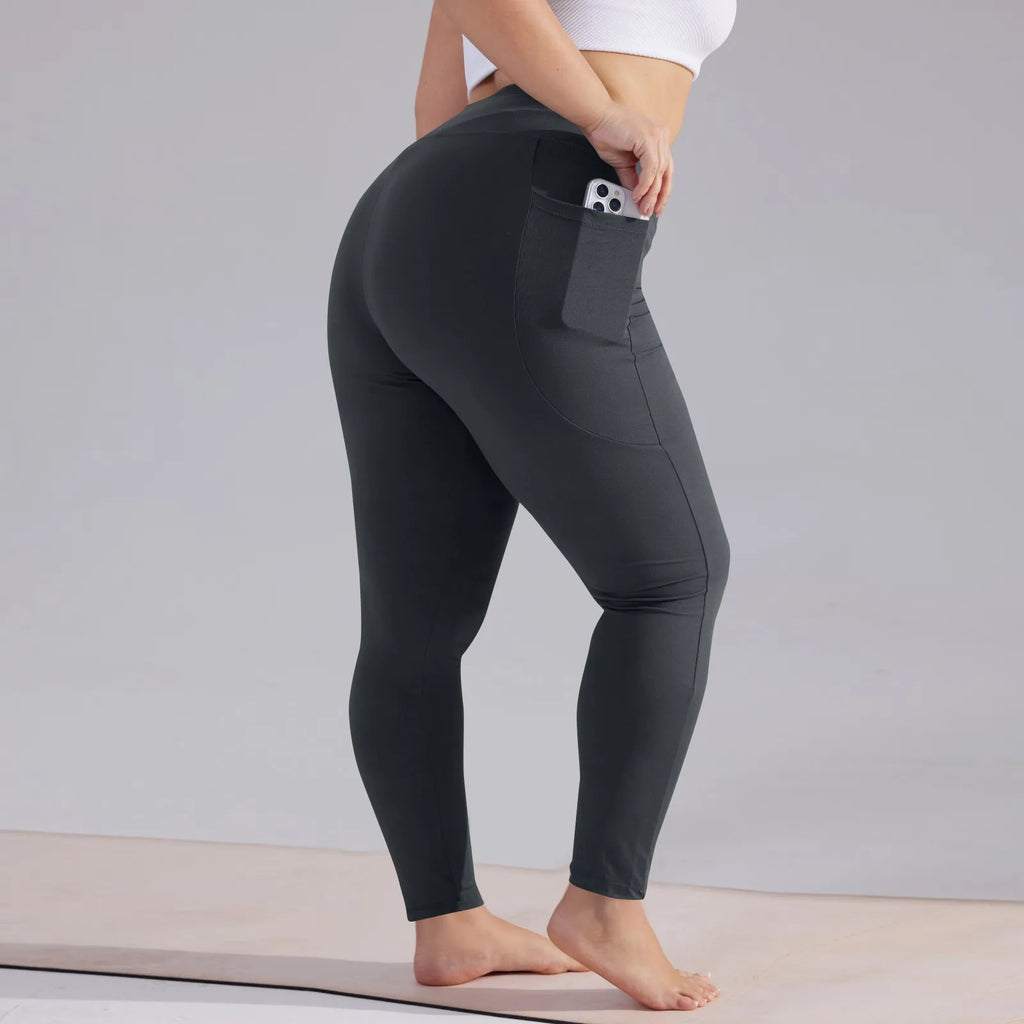 Plus Size Women’s High-Waisted Yoga Pants with Pockets – Hip Lift Athletic Leggings