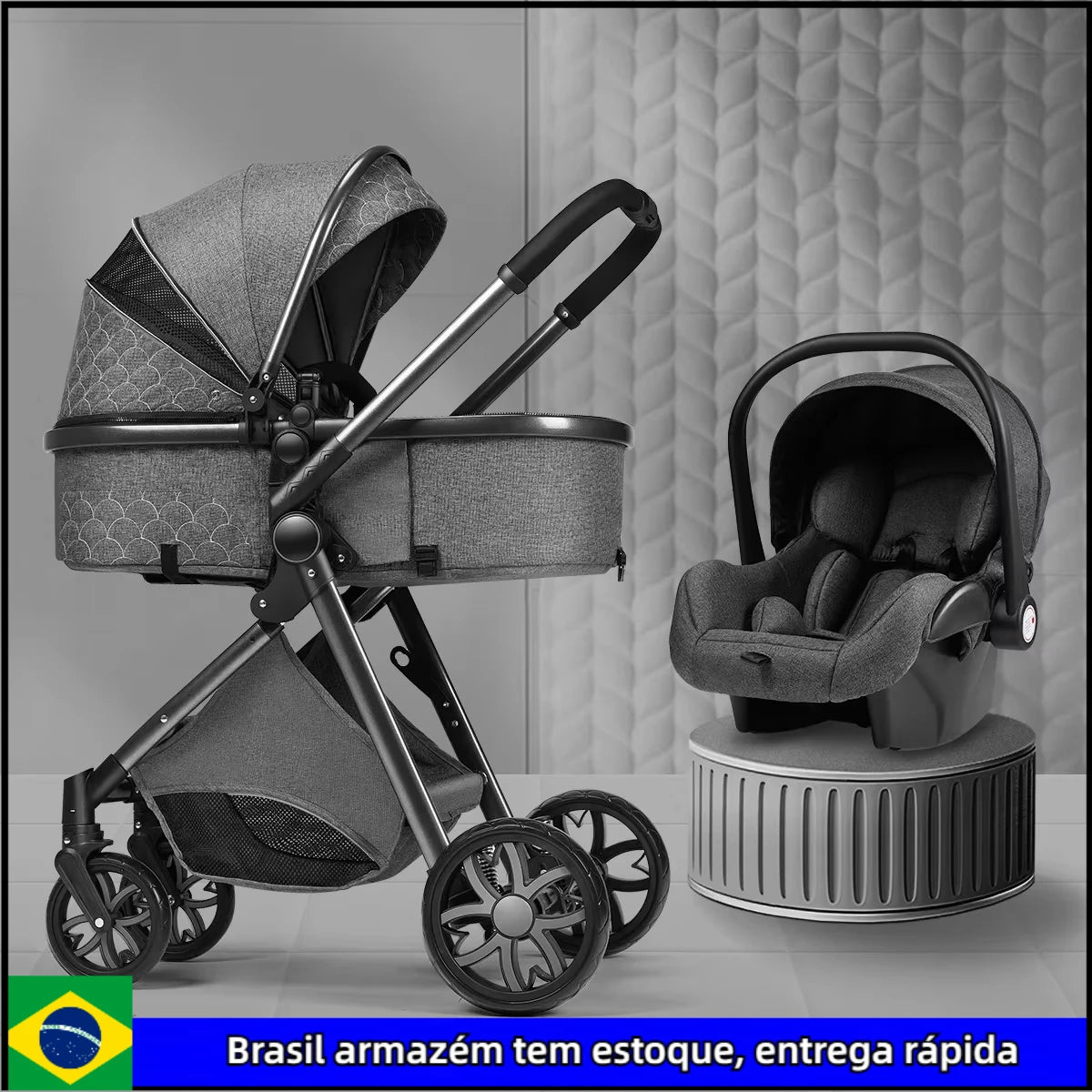 Luxury Baby Stroller 3 in 1 High Landscape Baby Cart Can Sit Can Lie Portable Pushchair Baby Cradel Infant Carrier