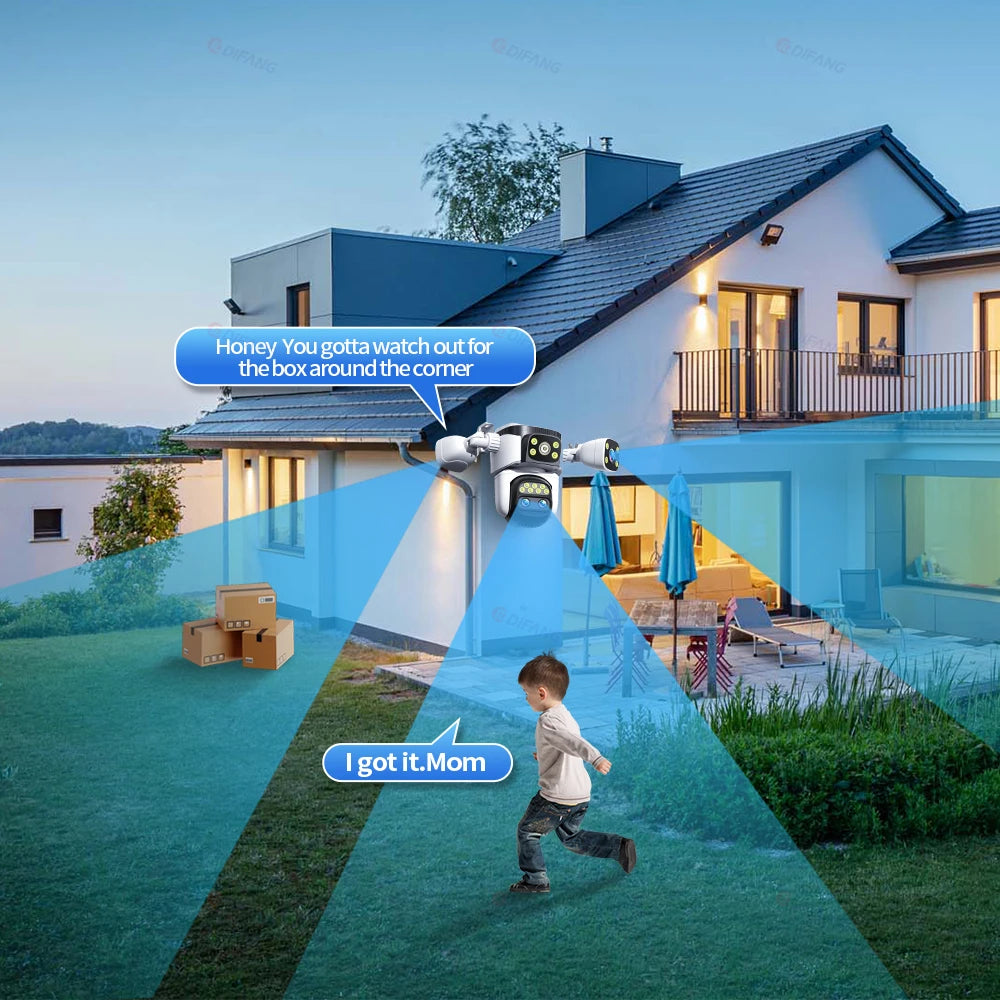 Outdoor 10K WiFi6 Camera 20MP 10X Optics Zoom Three Screen Four Len PTZ Automatic Tracking 6K Dual Lens Waterproof Security CCTV