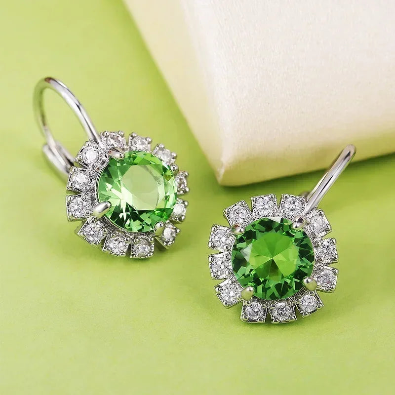 Green Crystal Drop Earrings | Elegant Zirconia Luxury Jewelry for Women