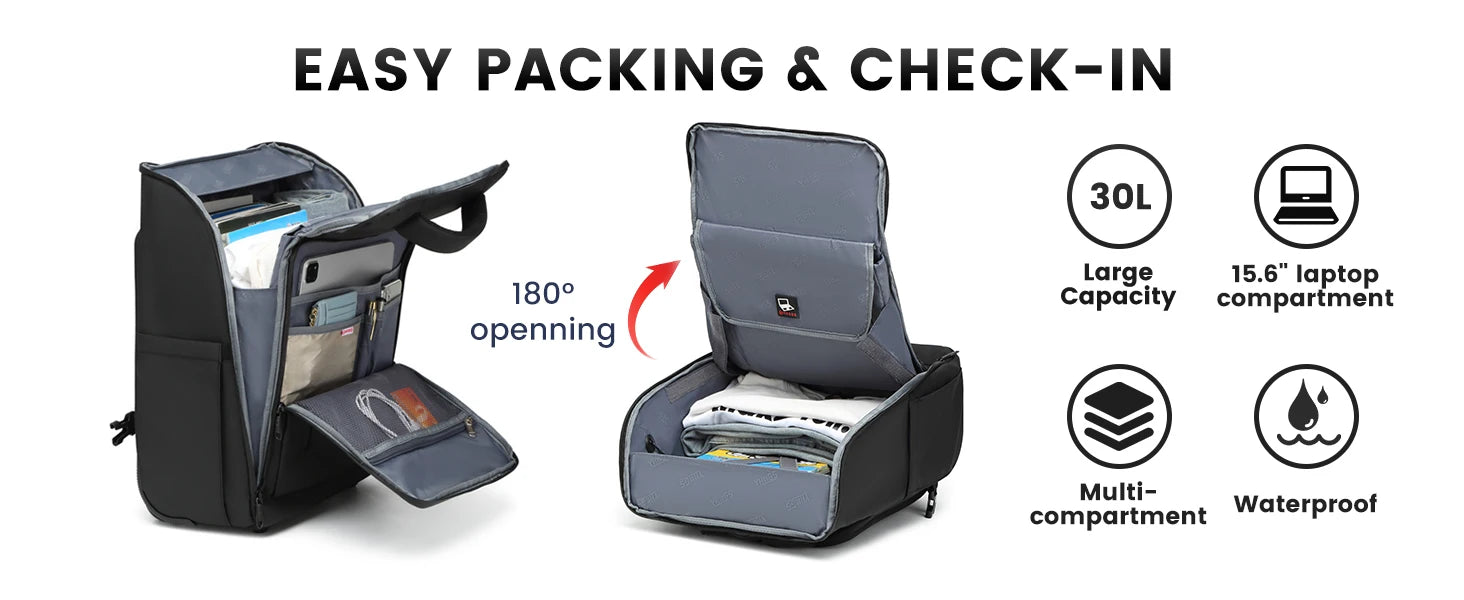 RUCYEN Rolling Backpack 15.6in Laptop Water Resistant Large Capacity Travel Luggage Wheeled Backpack with USB Shoulders Luggage